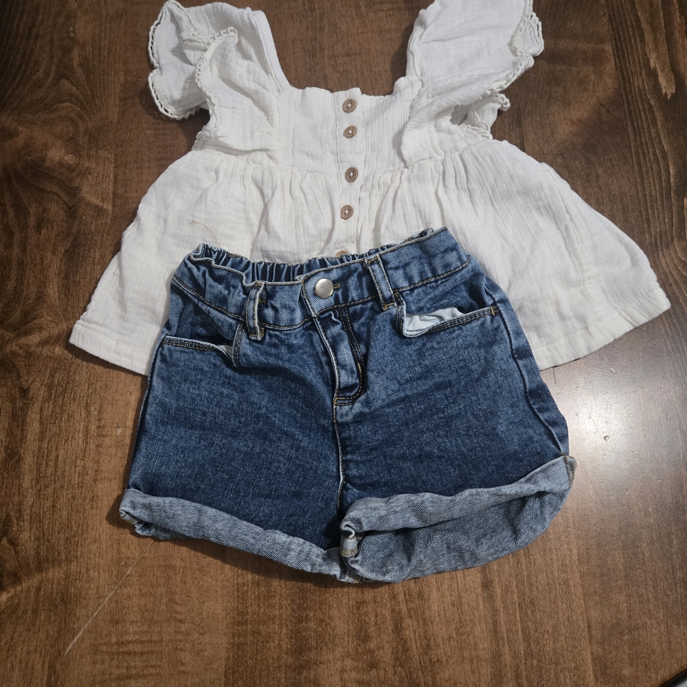 Haute Hippie Blue Denim Kids Shorts Set